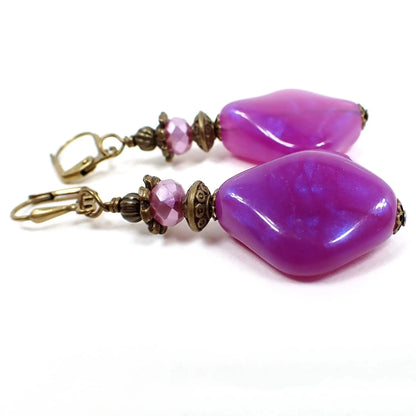 Handmade Color Shift Purple Lucite Earrings with Antiqued Brass Hook Lever Back or Clip On