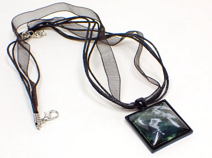 Iridescent Green and Black Handmade Resin Frost Pendant Necklace