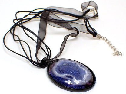 Goth Large Oval Handmade Blue Frost Resin Pendant Necklace