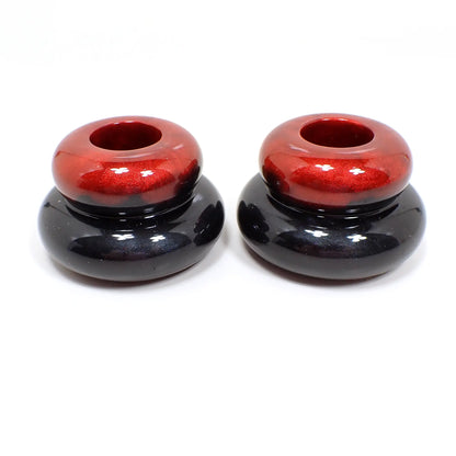 Set of Two Pearly Red and Black Resin Handmade Puffy Round Double Ring Candlestick Holders, Goth Vampire Halloween Decor