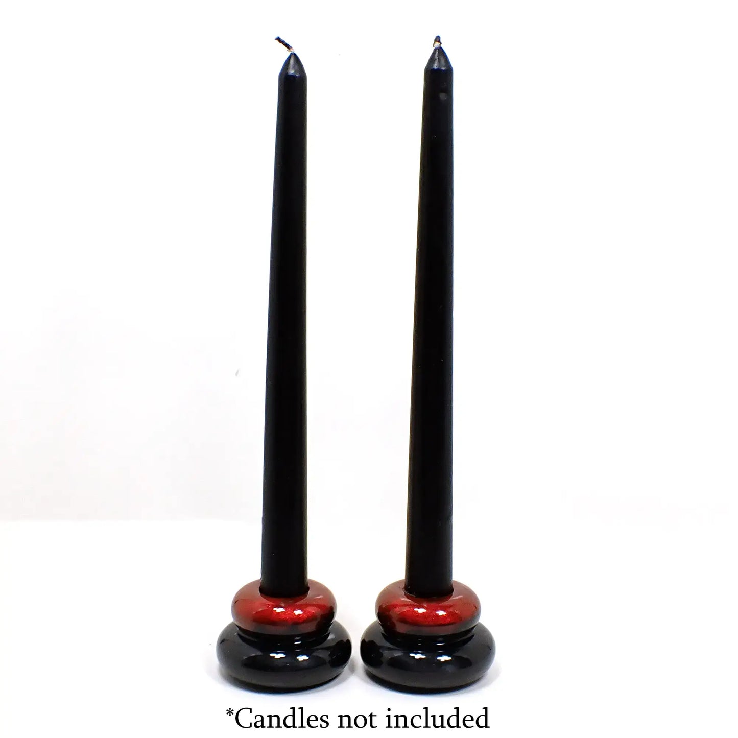Set of Two Pearly Red and Black Resin Handmade Puffy Round Double Ring Candlestick Holders, Goth Vampire Halloween Decor