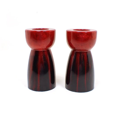 Set of Two Handmade Pearly Red and Black Resin Candlestick Holders, Goth Vampire Halloween Decor