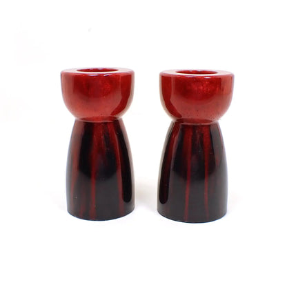 Set of Two Handmade Pearly Red and Black Resin Candle Candlestick Holders, Goth Vampire Halloween Decor