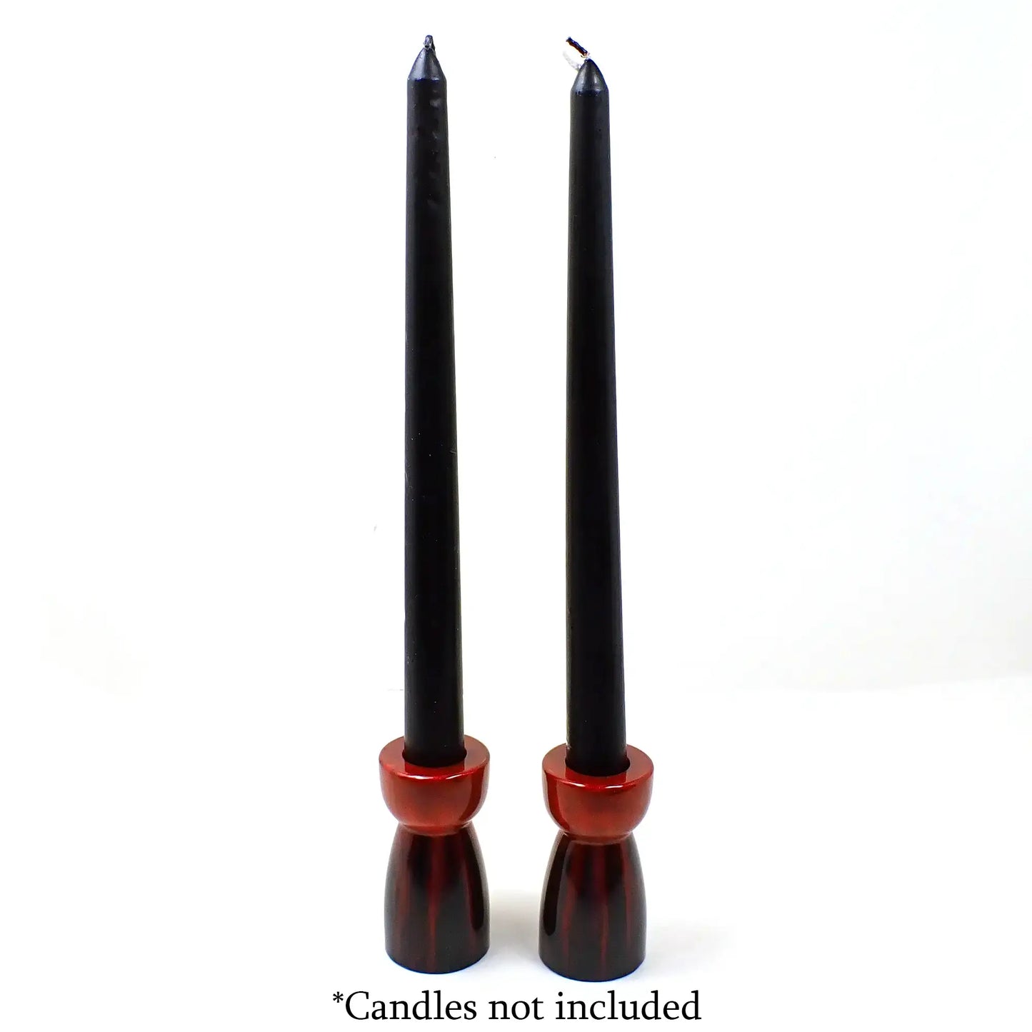 Set of Two Handmade Pearly Red and Black Resin Candle Candlestick Holders, Goth Vampire Halloween Decor