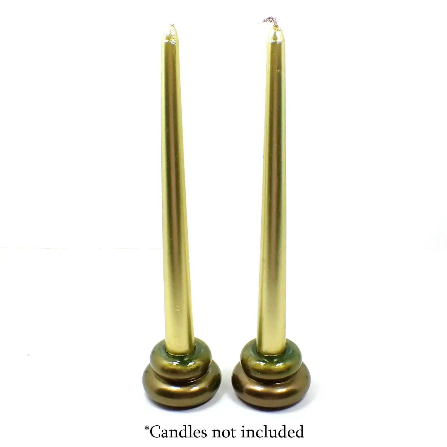 Set of Two Pearly Olive Green and Golden Brown Resin Handmade Puffy Round Double Ring Candlestick Candle Holders