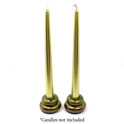 Set of Two Pearly Olive Green and Golden Brown Resin Handmade Puffy Round Double Ring Candlestick Holders