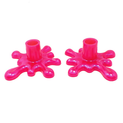 Set of Two Large Splat Drip Style Handmade Bright Pearly Pink Resin Candlestick Holders