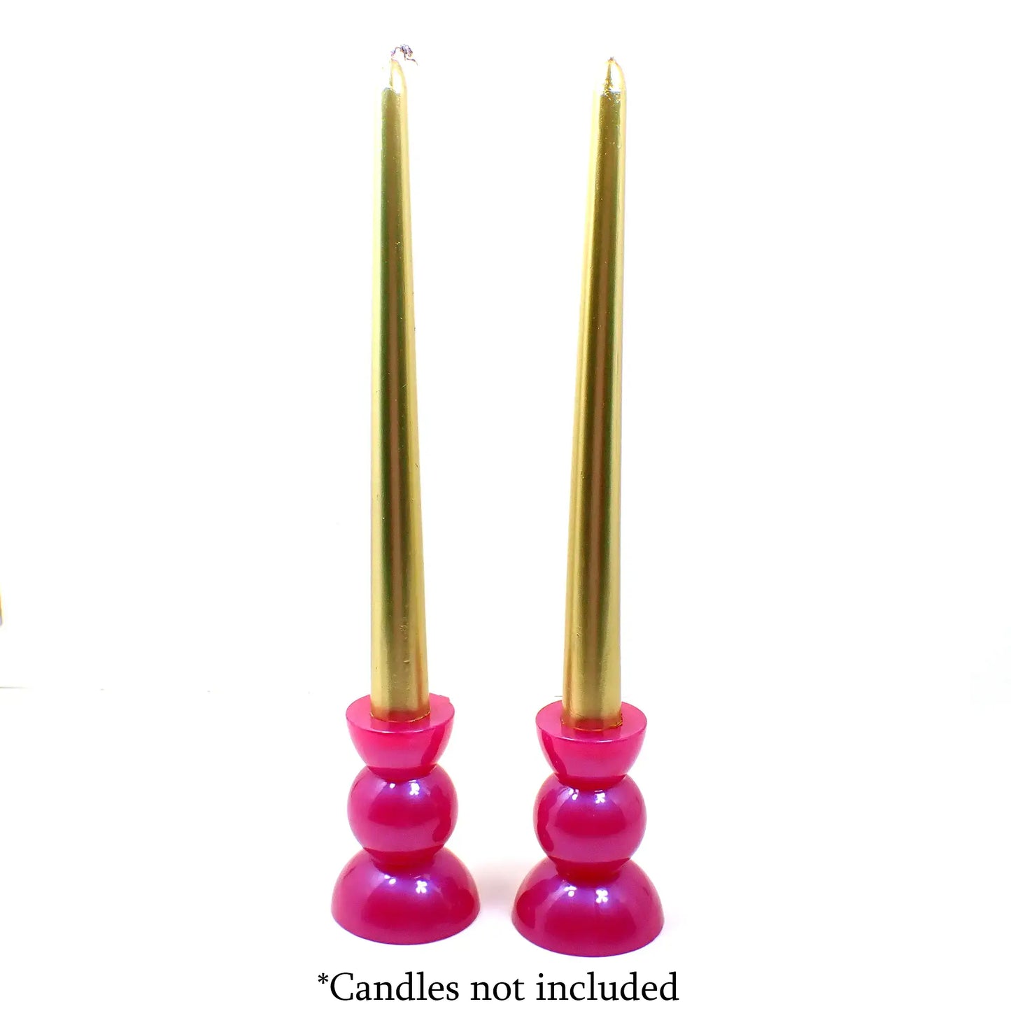 Set of Two Bright Pearly Pink Resin Handmade Rounded Geometric Candlestick Holders