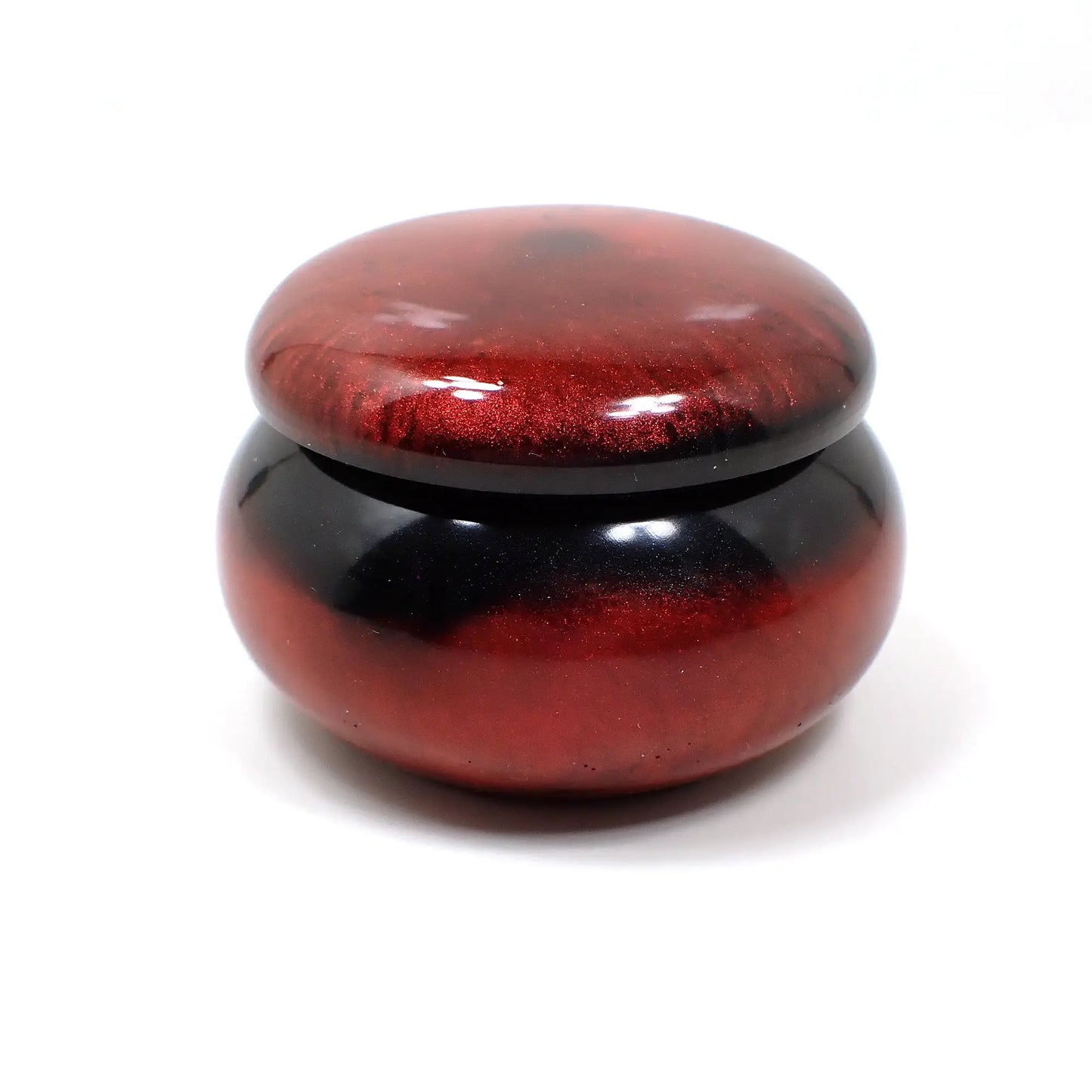Small Handmade Goth Pearly Black and Bright Red Resin Round Trinket Box