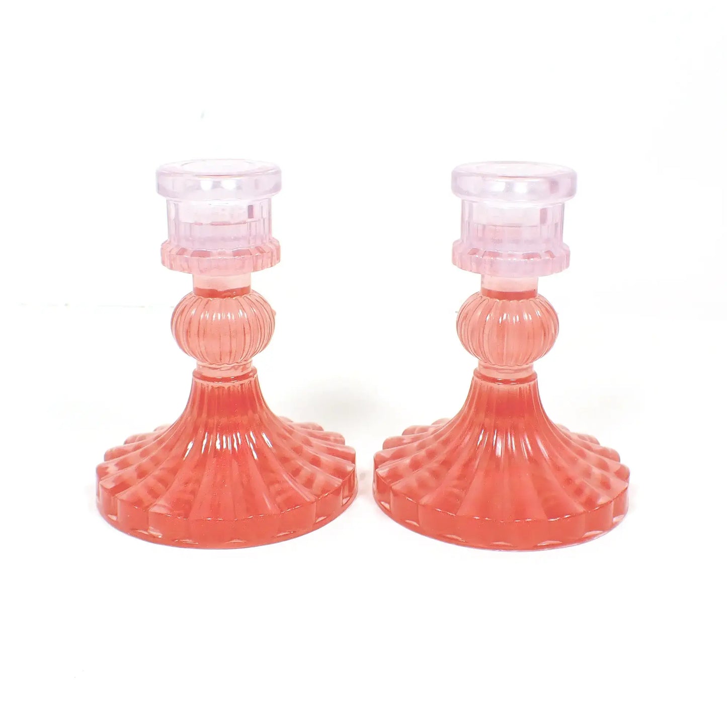 Set of Two Vintage Style Handmade Pearly Translucent Red and Purple Resin Candlestick Holders