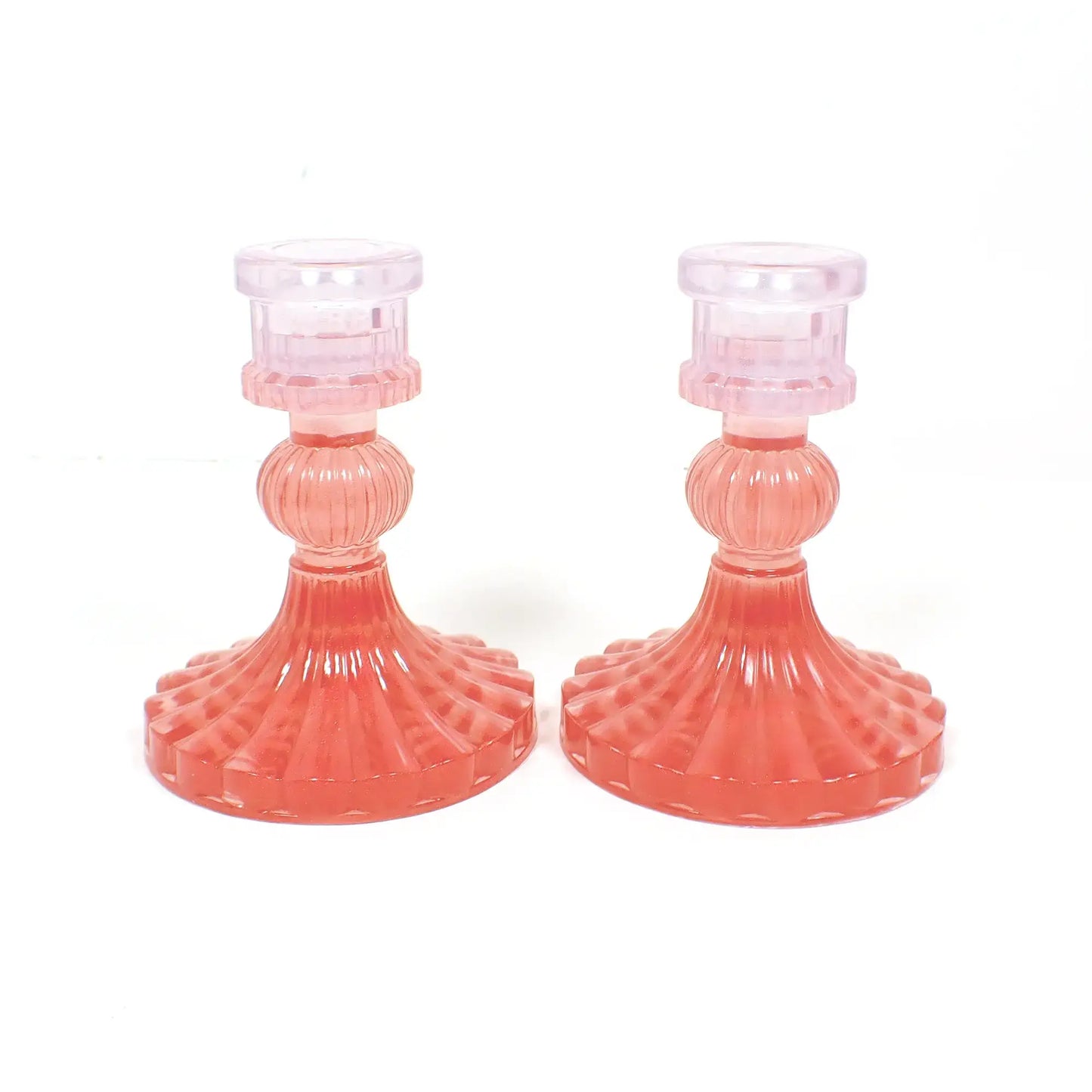 Set of Two Vintage Style Handmade Pearly Semi Translucent Red and Purple Resin Candle Candlestick Holders