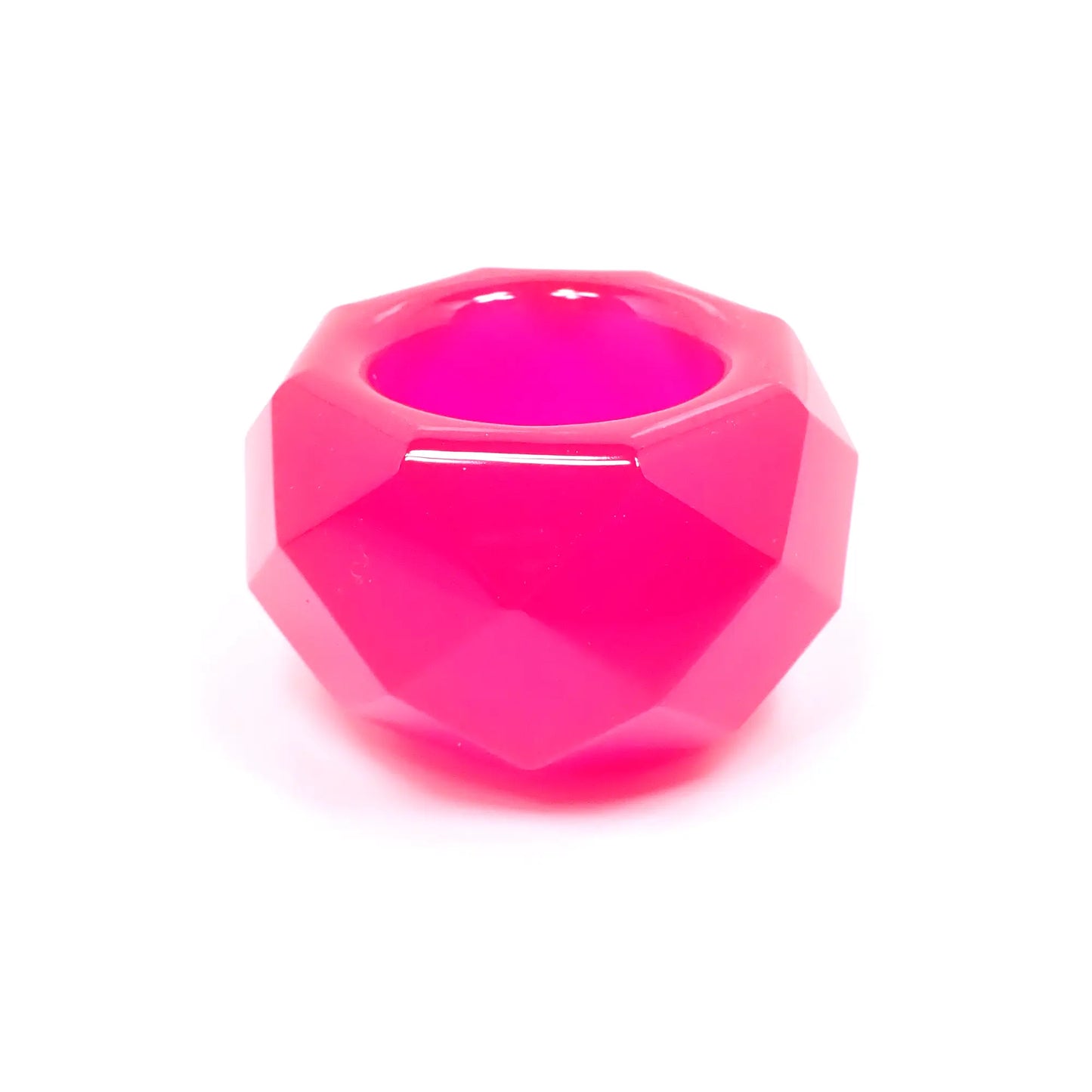 Small Neon Pink Resin Faceted Octagon Handmade Succulent Pot, Decorative Bowl, Geometric Decor