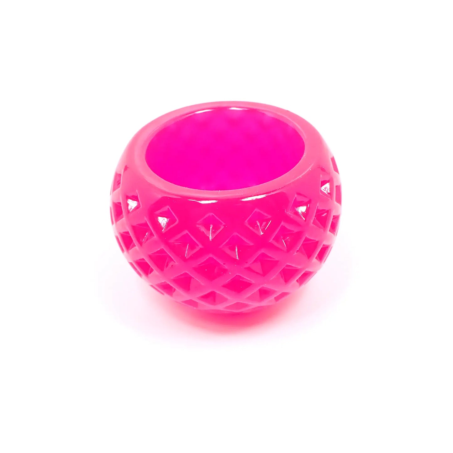 Small Neon Pink Resin Handmade Succulent Pot, Round Decorative Bowl with Indented Diamond Shape Pattern