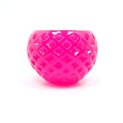 Small Neon Pink Resin Handmade Succulent Pot, Round Decorative Bowl with Indented Diamond Shape Pattern