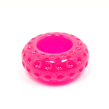 Small Handmade Neon Pink Resin Flameless Tea Light Candle Holder, Decorative Bowl, Rondelle Shaped with Indented Dot Pattern