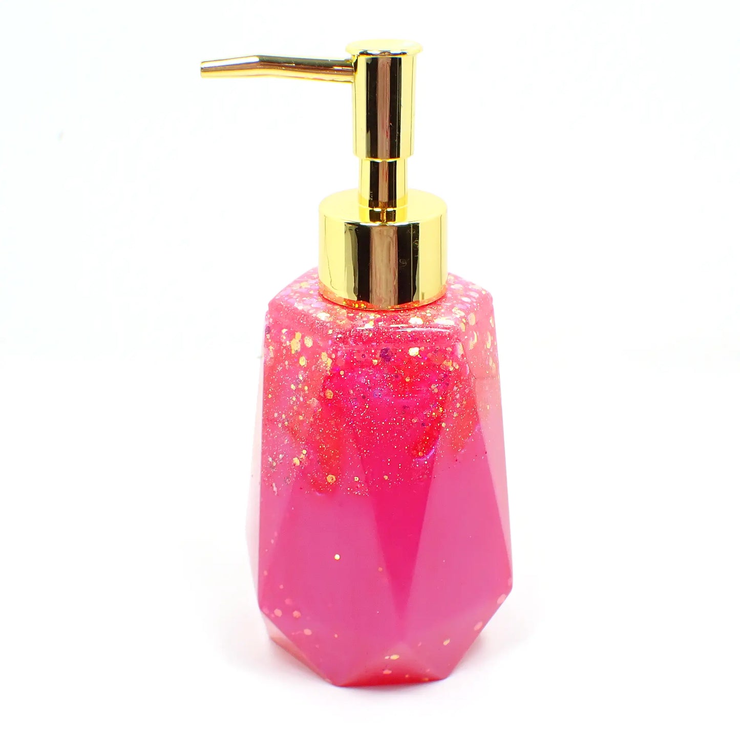 Faceted Handmade Bright Pearly Pink Resin and Glitter Soap Dispenser, Lotion Dispenser