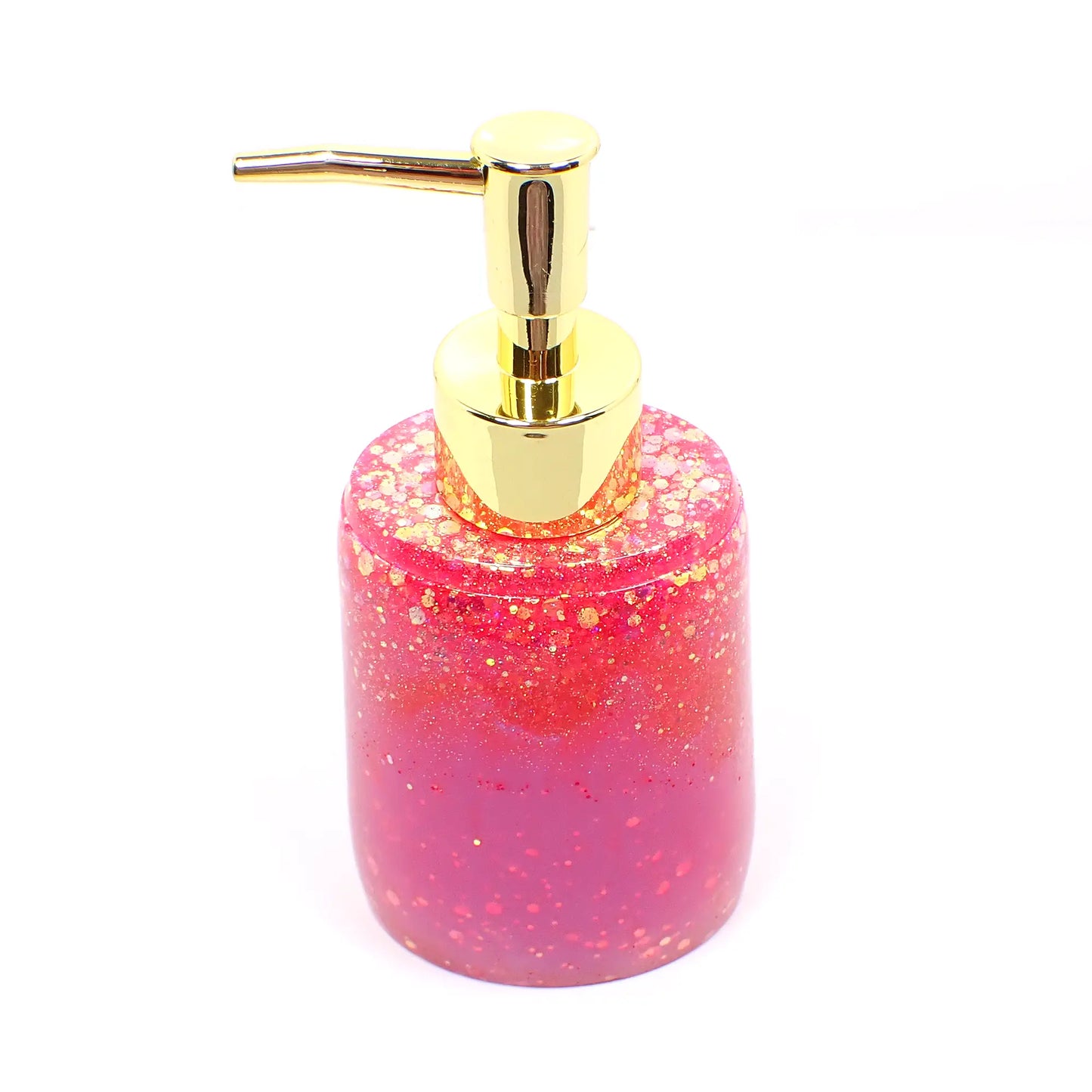 Oval Handmade Bright Pearly Pink and Glitter Resin Soap Dispenser, Lotion Dispenser