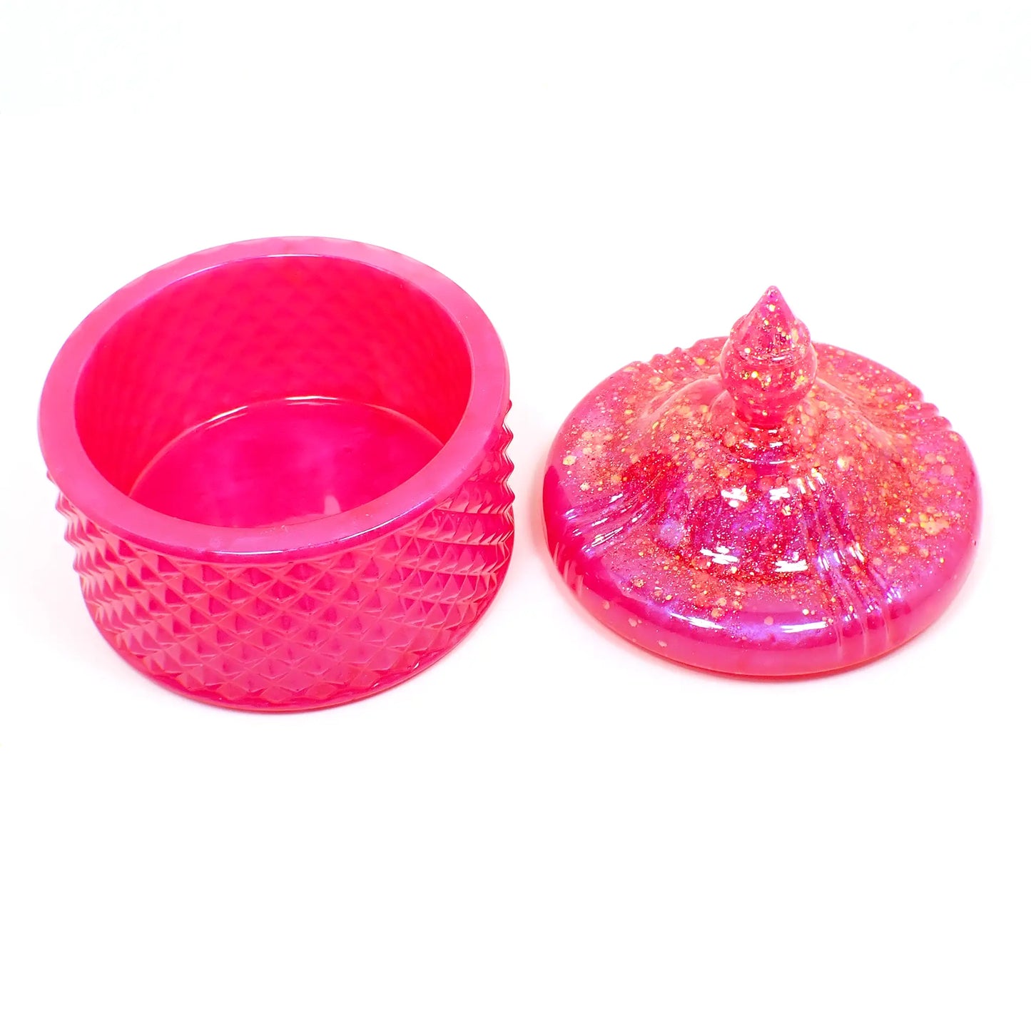 Handmade Pearly Bright Pink Trinket Box Candy Dish with Iridescent Glitter