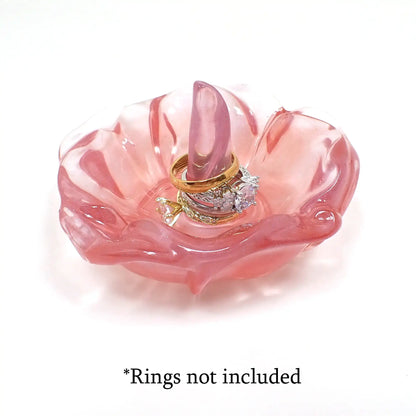 Handmade Pearly Translucent Red and Purple Resin Flower Ring Dish Holder