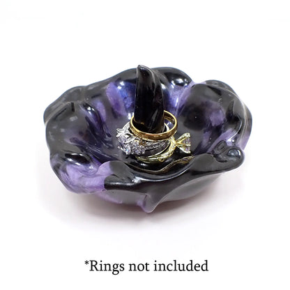 Handmade Pearly Black and Color Shift Purple Blue Resin Flower Ring Dish Holder