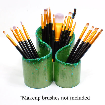 Handmade Lime Green Resin Makeup Brush Holder with Iridescent Glitter