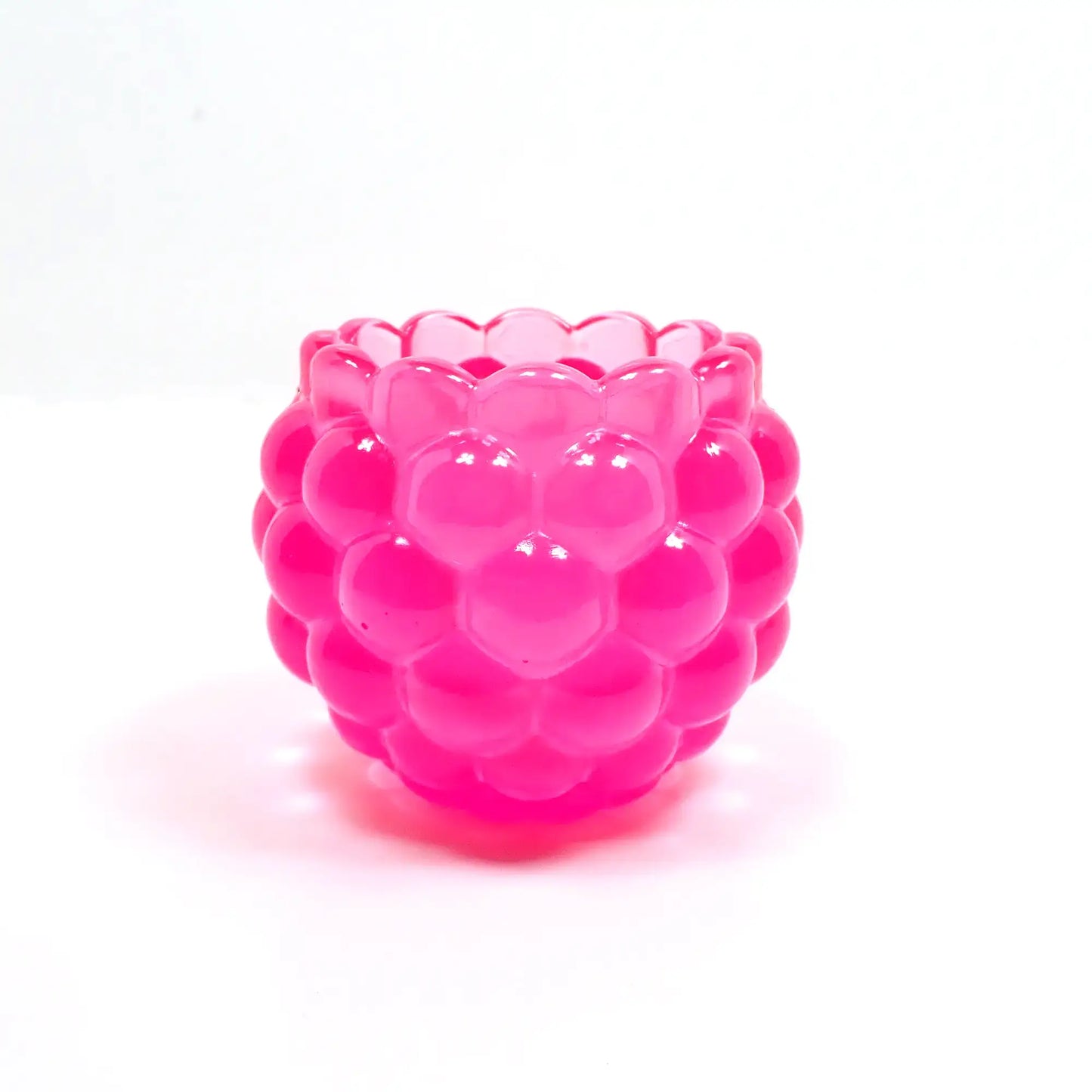 Small Handmade Round Light Neon Pink Resin Pot with Scalloped Edge