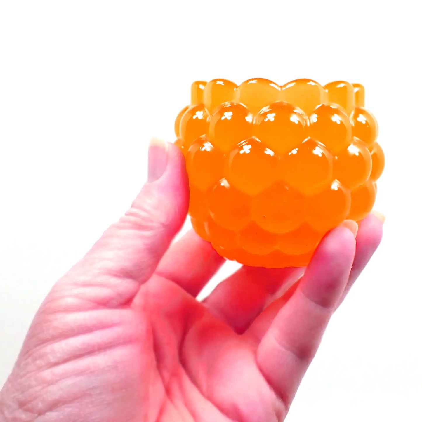 Small Handmade Round Neon Tangerine Orange Resin Pot with Scalloped Edge
