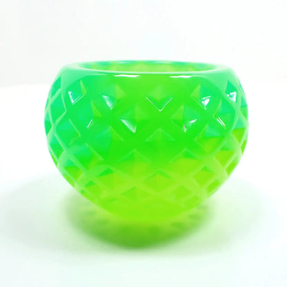 Small Two Tone Neon Green Resin Handmade Succulent Pot, Round Decorative Bowl with Indented Diamond Shape Pattern