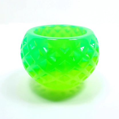 Small Two Tone Neon Green Resin Handmade Succulent Pot, Round Decorative Bowl with Indented Diamond Shape Pattern