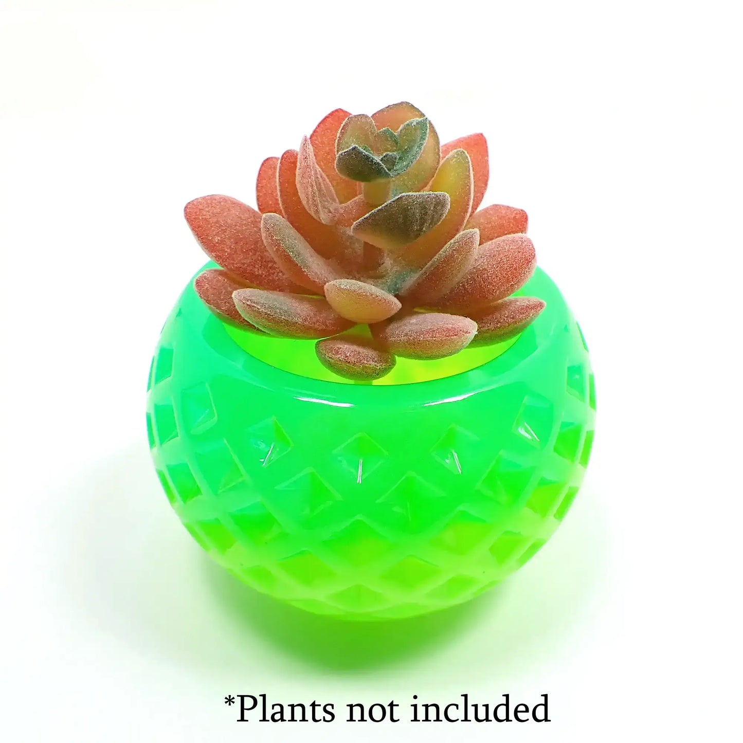 Small Two Tone Neon Green Resin Handmade Succulent Pot, Round Decorative Bowl with Indented Diamond Shape Pattern