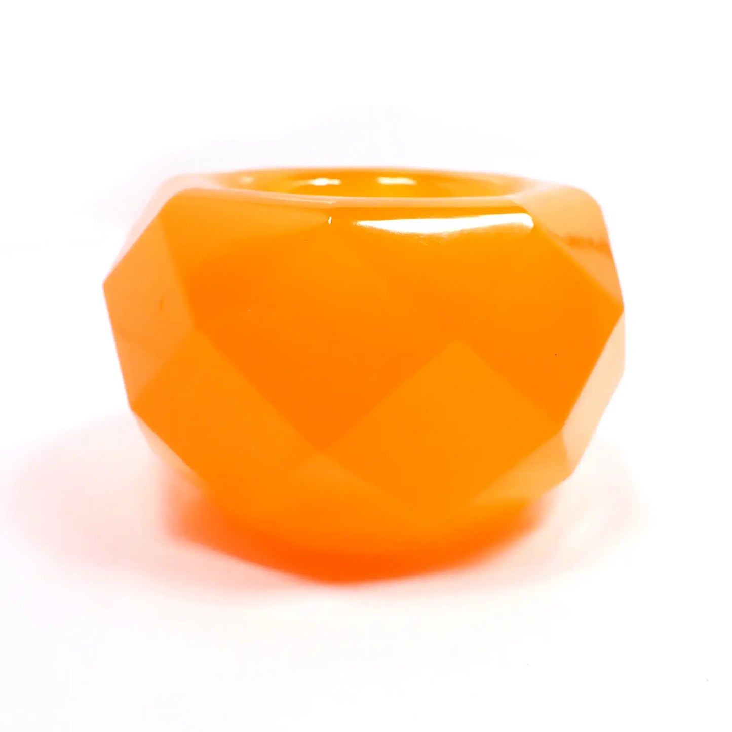Small Neon Orange Resin Faceted Octagon Handmade Succulent Pot, Decorative Bowl, Geometric Decor