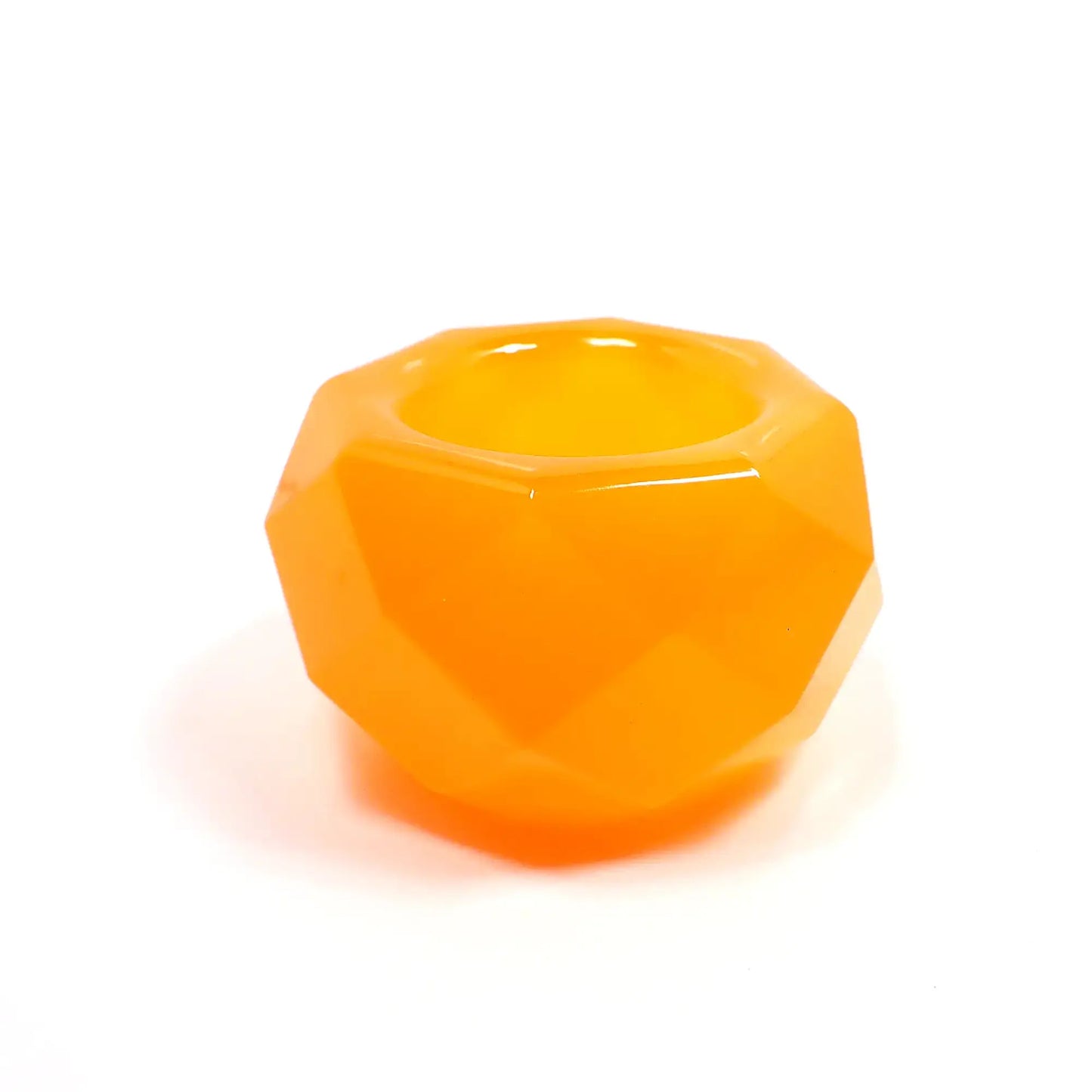 Small Neon Orange Resin Faceted Octagon Handmade Succulent Pot, Decorative Bowl, Geometric Decor