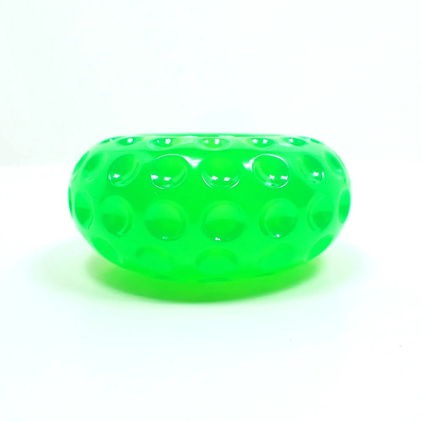 Small Handmade Bright Neon Green Resin Flameless Tea Light Candle Holder, Decorative Bowl, Puffy Rondelle Shaped with Indented Dot Pattern