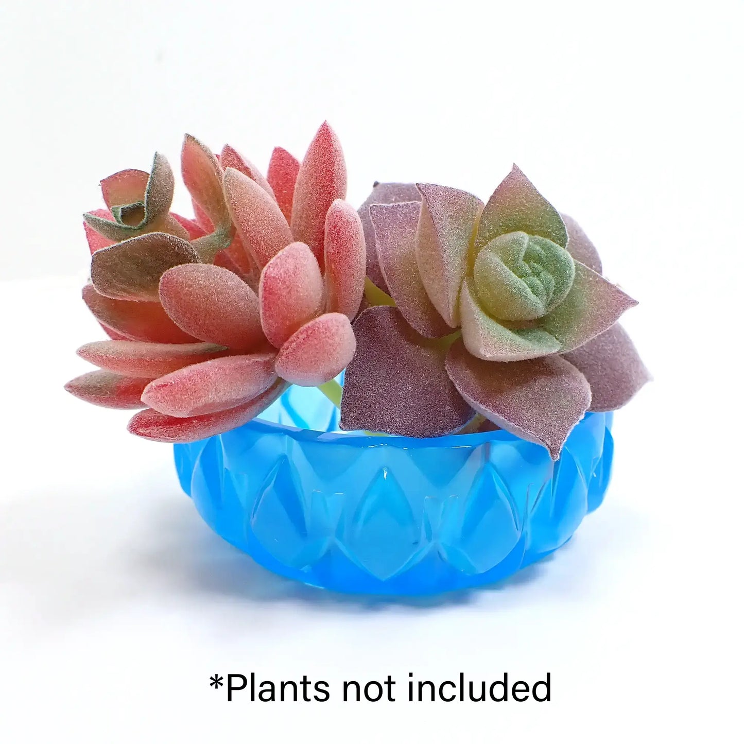 Small Short Round Handmade Neon Blue Resin Succulent Pot, Decorative Bowl, Trinket Dish with Diamond Shape Pattern