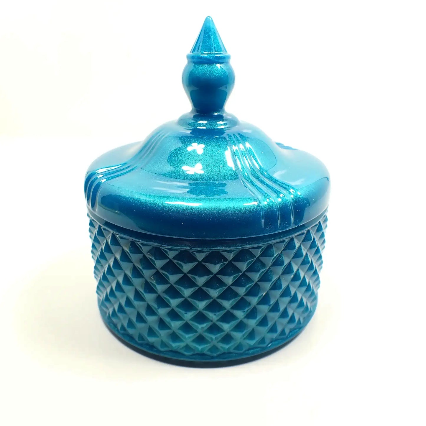 Handmade Pearly Aqua Blue Trinket Box Candy Dish, Decorative Jar