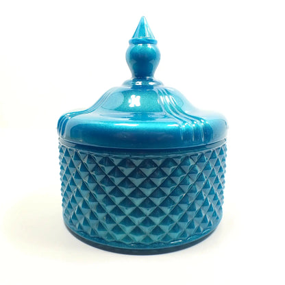 Handmade Pearly Aqua Blue Trinket Box Candy Dish, Decorative Jar