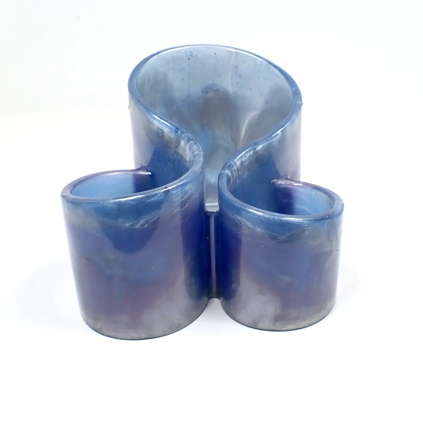 Handmade Pearly Blue Silver and Color Shift Purple Resin Makeup Brush Holder