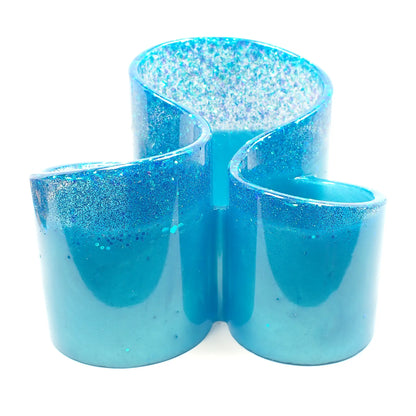Handmade Light Aqua Blue Resin Makeup Brush Holder with Iridescent Glitter