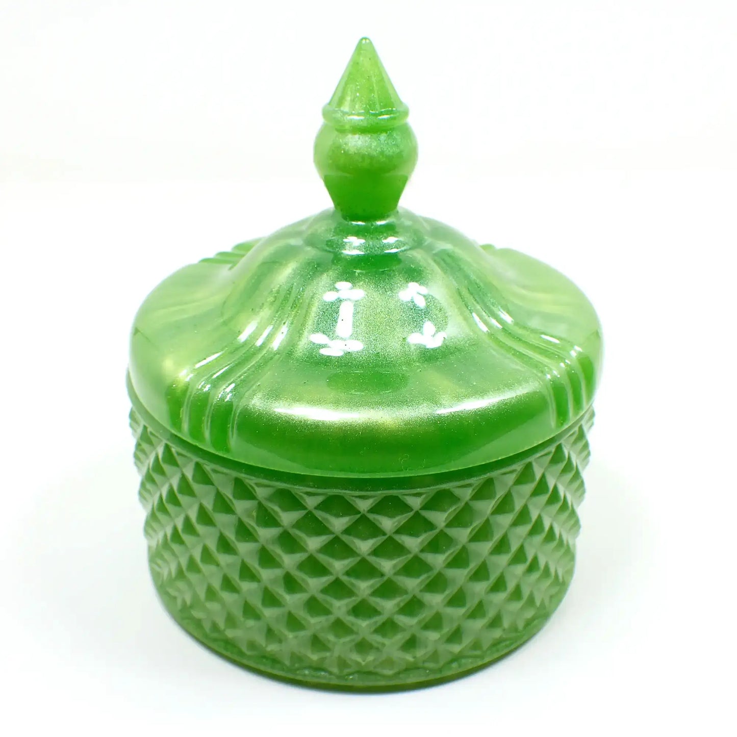 Handmade Pearly Lime Green Trinket Box Candy Dish, Decorative Jar