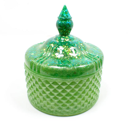 Handmade Pearly Lime Green Trinket Box Candy Dish with Iridescent Glitter