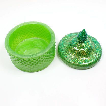 Handmade Pearly Lime Green Trinket Box Candy Dish with Iridescent Glitter