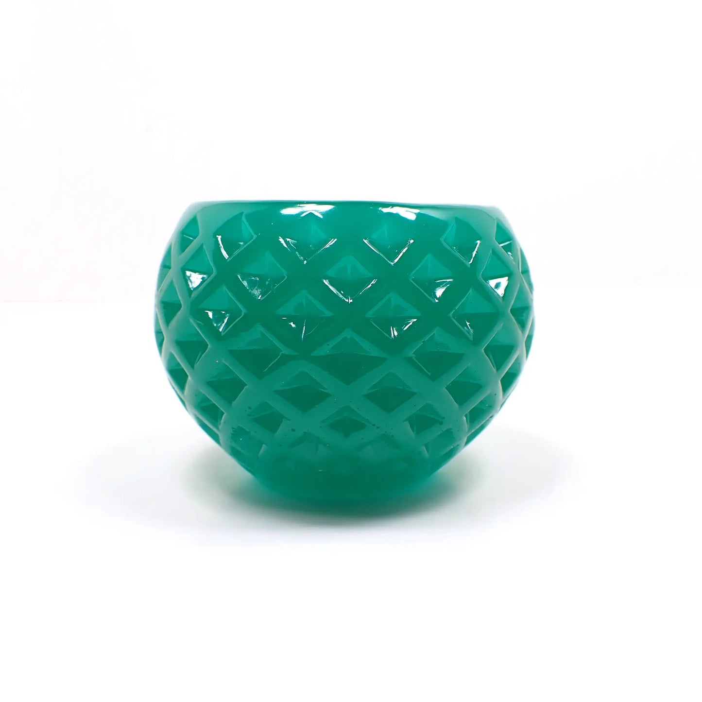 Small Teal and Bright Green Resin Handmade Succulent Pot, Round Decorative Bowl with Indented Diamond Shape Pattern
