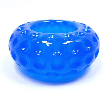 Small Handmade Neon Blue Resin Flameless Tea Light Candle Holder, Round Shaped Flameless Tealight Candles Holder with Indented Dot Pattern