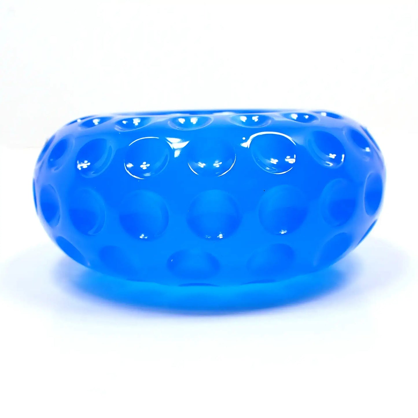 Small Handmade Neon Blue Resin Flameless Tea Light Candle Holder, Round Shaped Flameless Tealight Candles Holder with Indented Dot Pattern