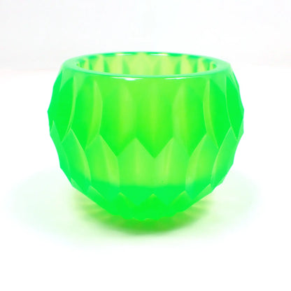 Handmade Small Neon Green Resin Succulent Pot, Round Decorative Bowl with Indented Hexagon Shape Pattern