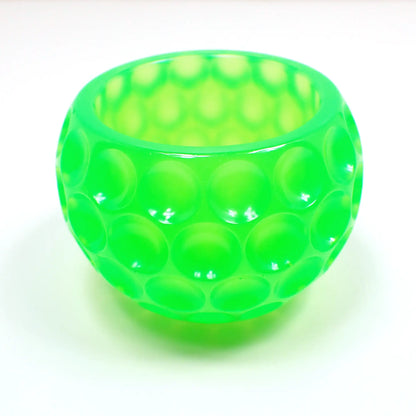 Small Handmade Round Neon Green Resin Pot with Indented Dot Pattern