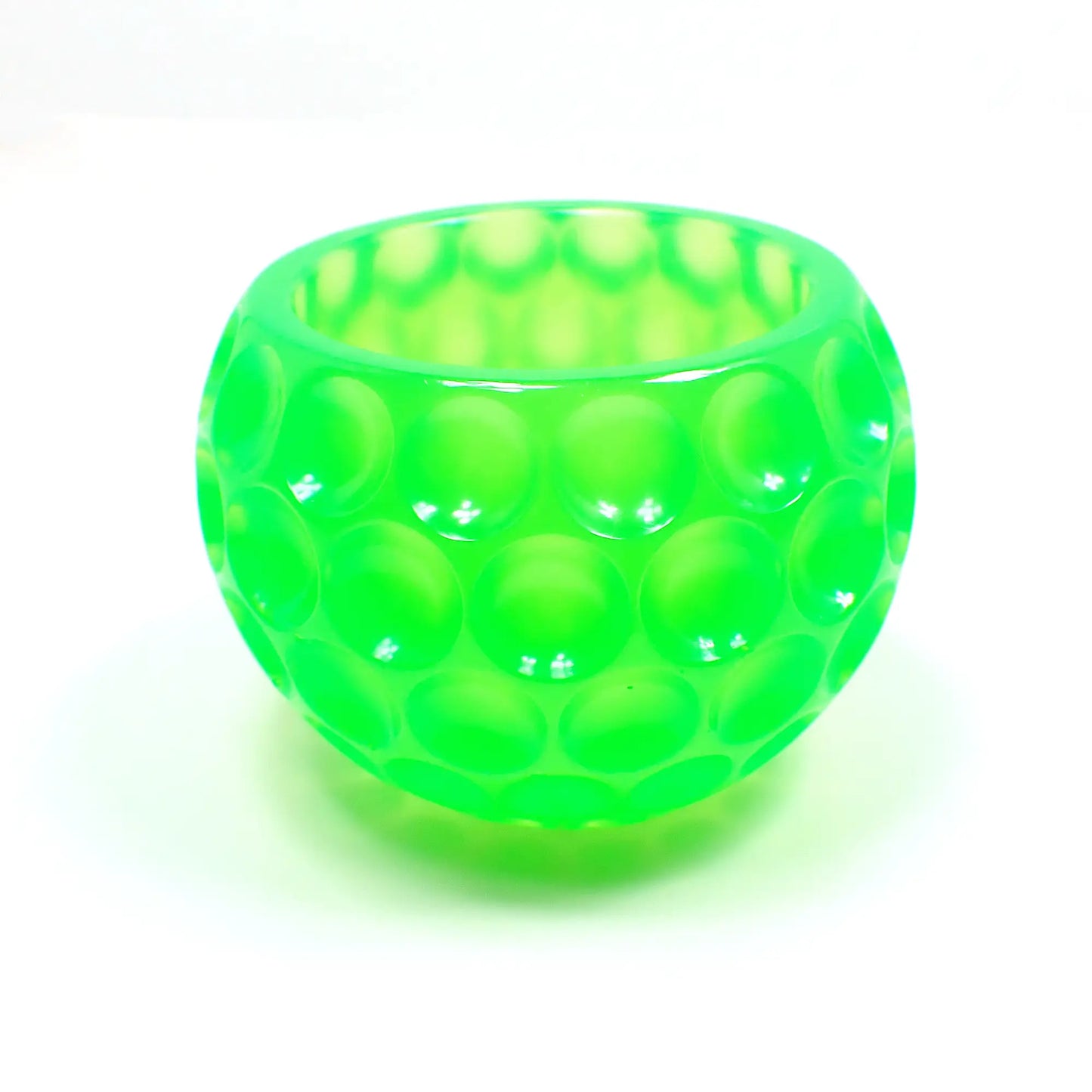 Small Handmade Round Neon Green Resin Pot with Indented Dot Pattern