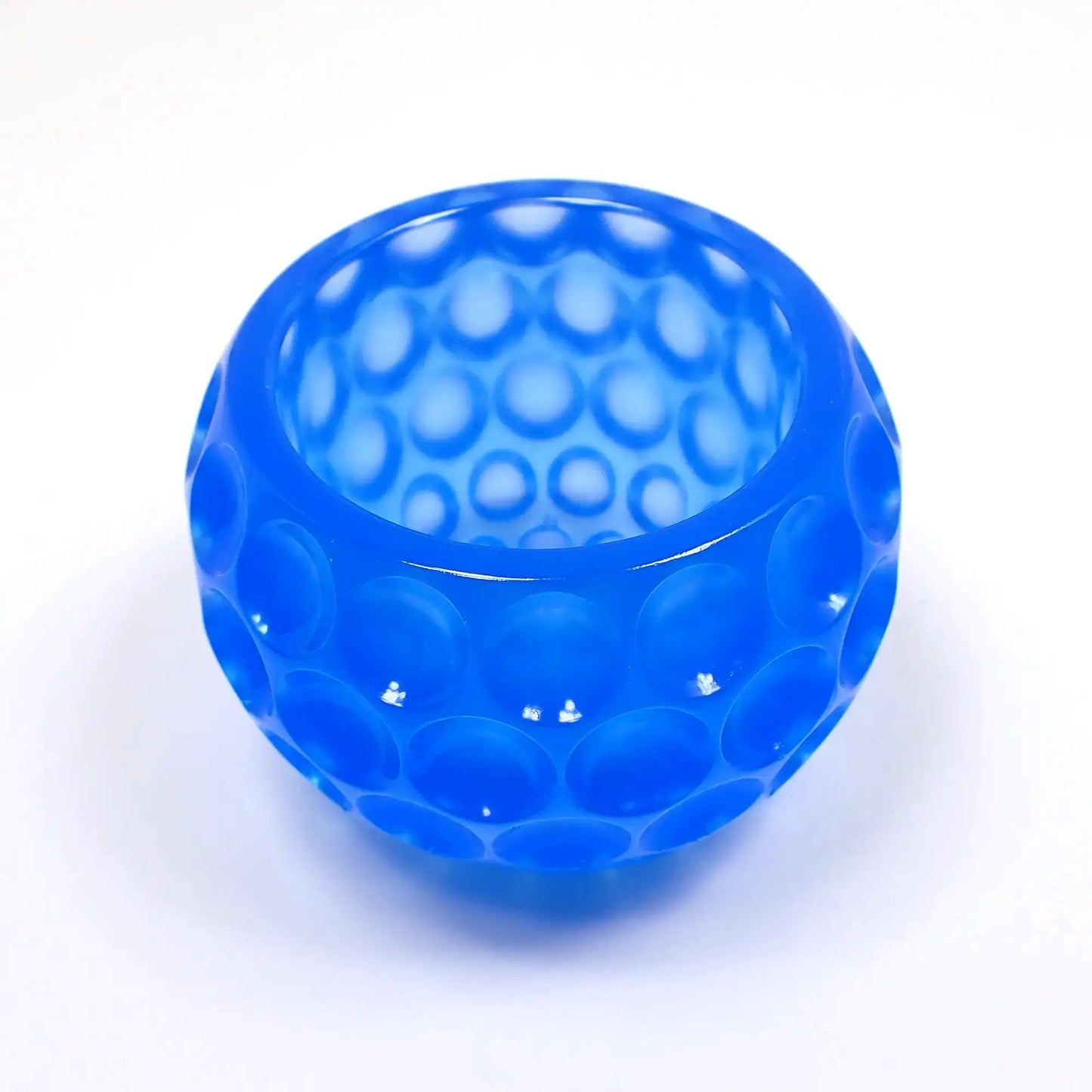 Small Handmade Round Neon Blue Resin Succulent Pot with Indented Dot Pattern