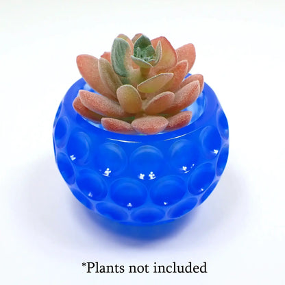 Small Handmade Round Neon Blue Resin Succulent Pot with Indented Dot Pattern