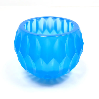 Handmade Small Neon Blue Resin Succulent Pot, Round Decorative Bowl with Indented Hexagon Shape Pattern